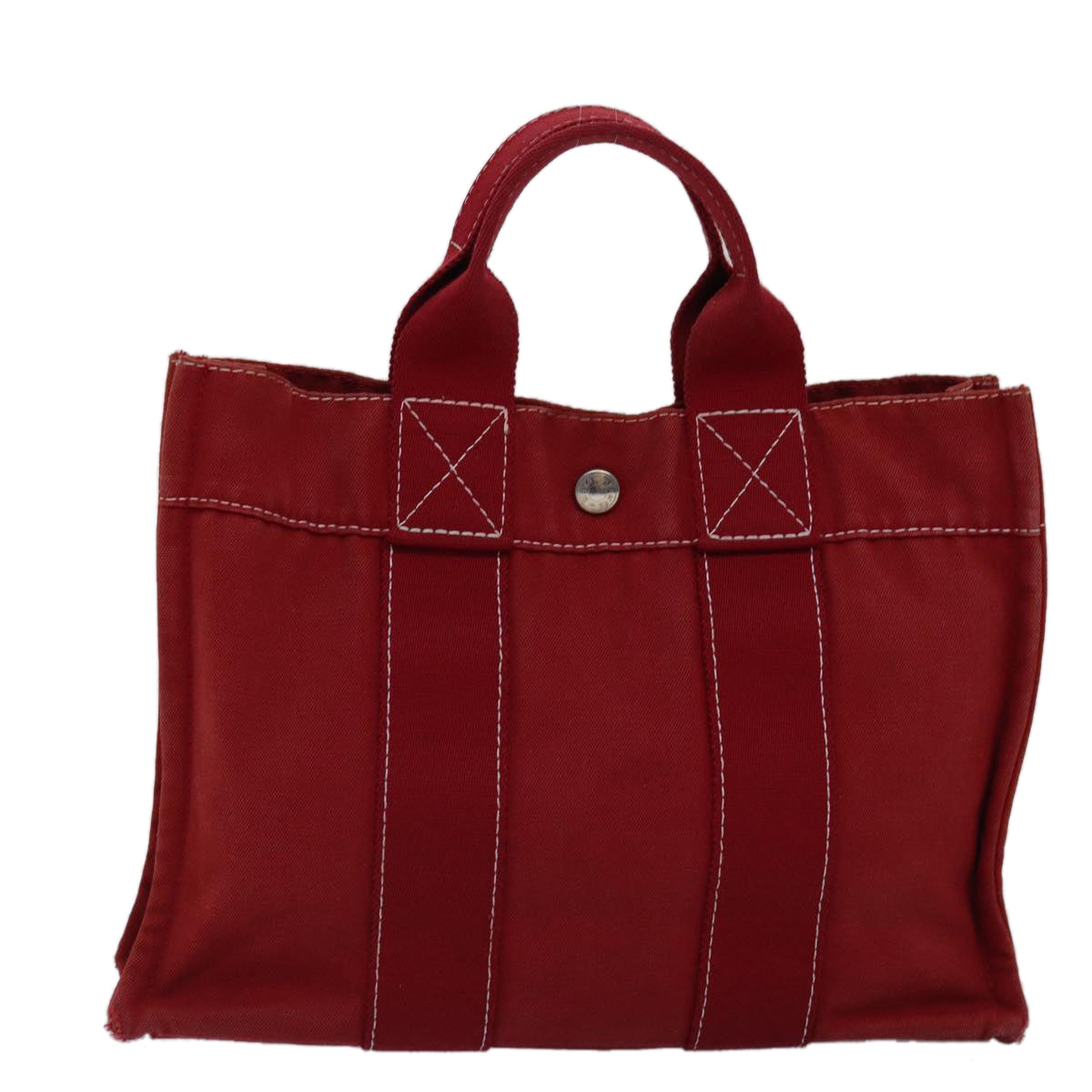 HERMES Deauville PM Tote Bag Canvas Red Auth 74860