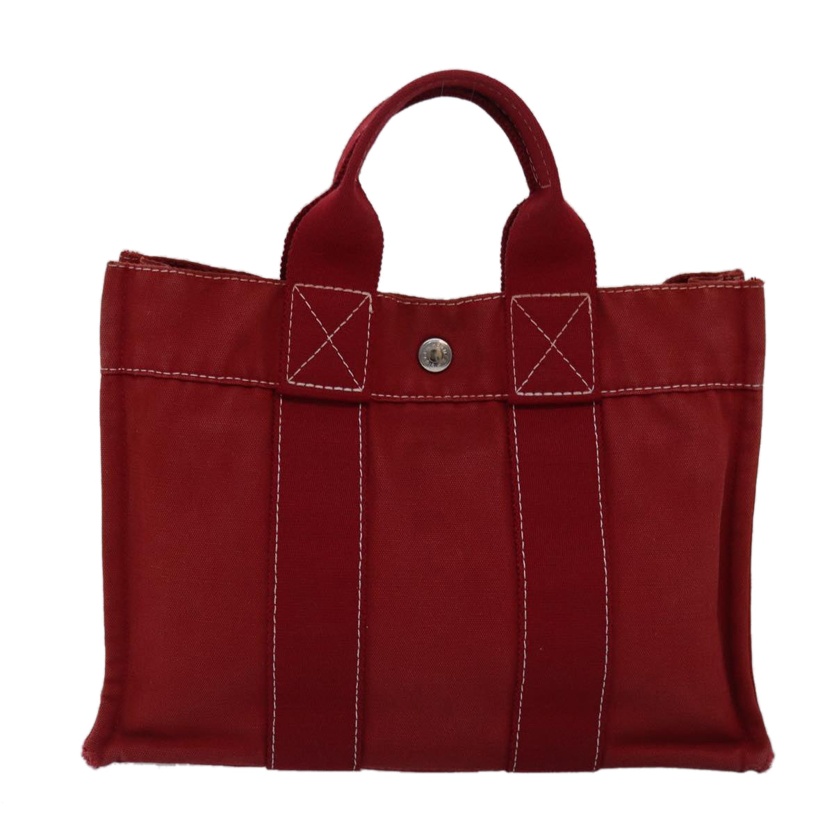 HERMES Deauville PM Tote Bag Canvas Red Auth 74860