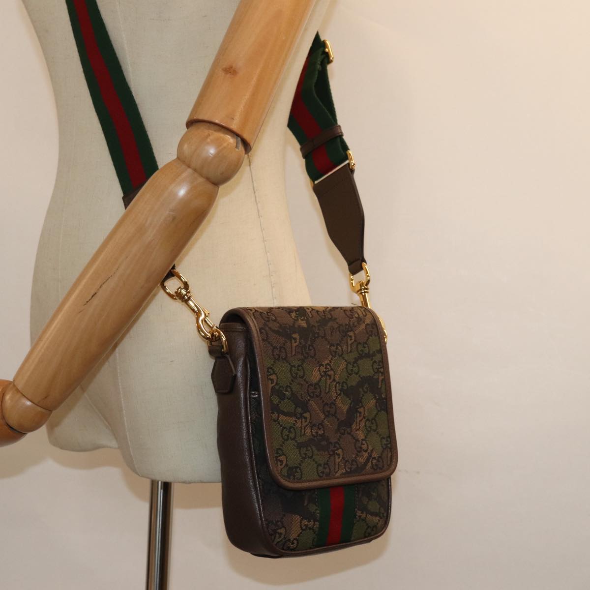 GUCCI GG Canvas Web Sherry Line GUCCIxPALACE Bag Camouflage 723142 Auth 74880SV