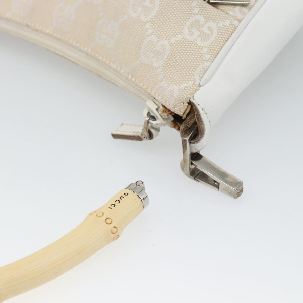 GUCCI Bamboo GG Canvas Hand Bag White Silver 001 3870 Auth 74977