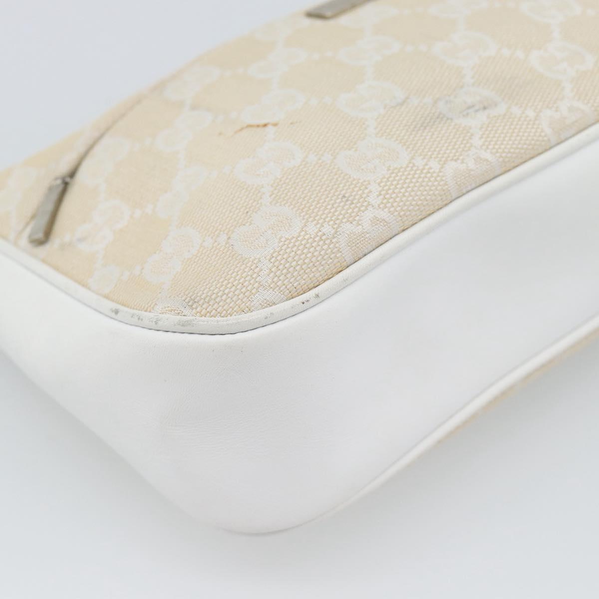 GUCCI Bamboo GG Canvas Hand Bag White Silver 001 3870 Auth 74977