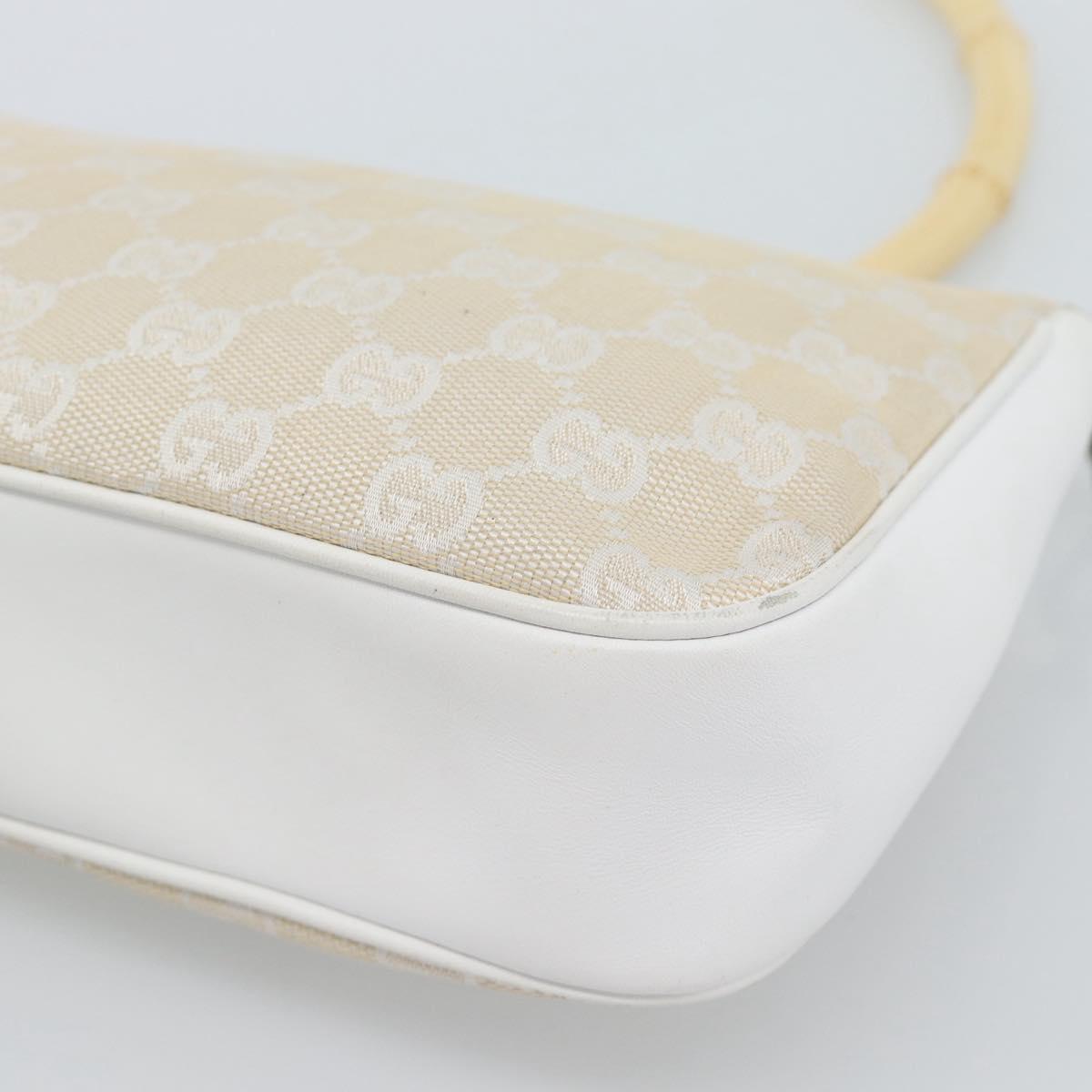 GUCCI Bamboo GG Canvas Hand Bag White Silver 001 3870 Auth 74977