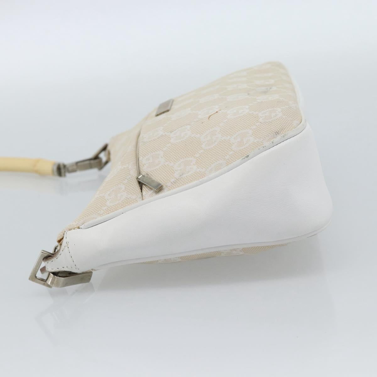 GUCCI Bamboo GG Canvas Hand Bag White Silver 001 3870 Auth 74977