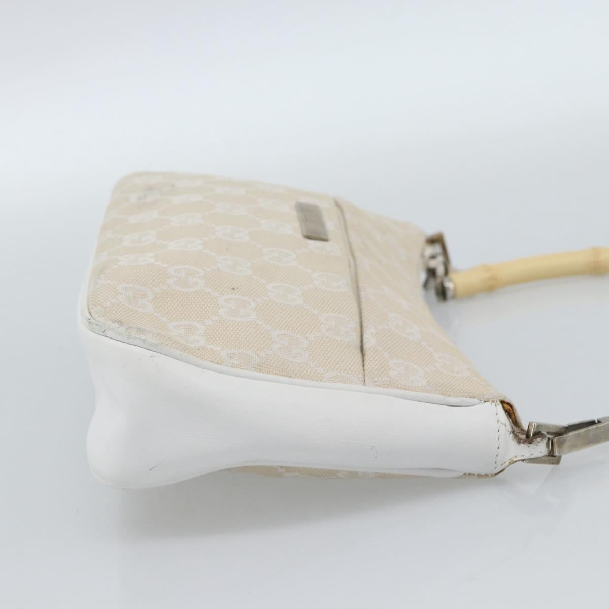 GUCCI Bamboo GG Canvas Hand Bag White Silver 001 3870 Auth 74977