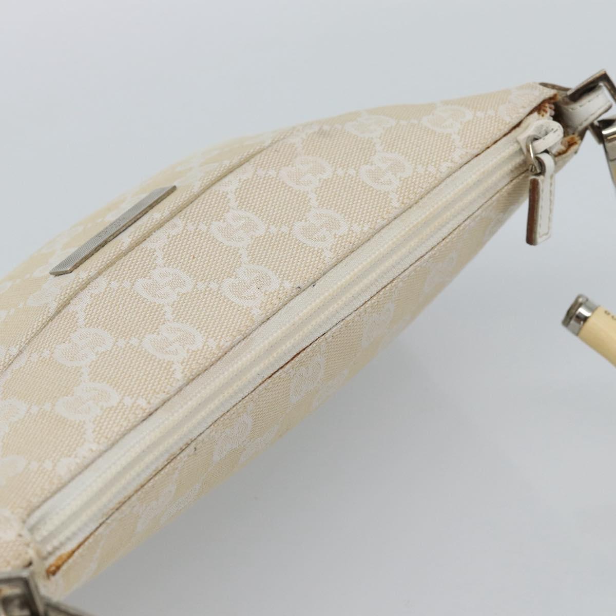 GUCCI Bamboo GG Canvas Hand Bag White Silver 001 3870 Auth 74977