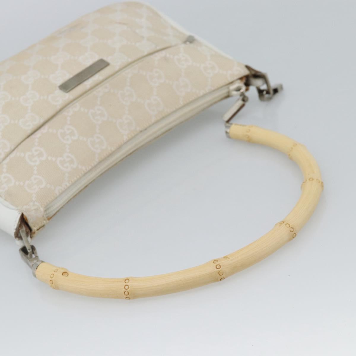 GUCCI Bamboo GG Canvas Hand Bag White Silver 001 3870 Auth 74977