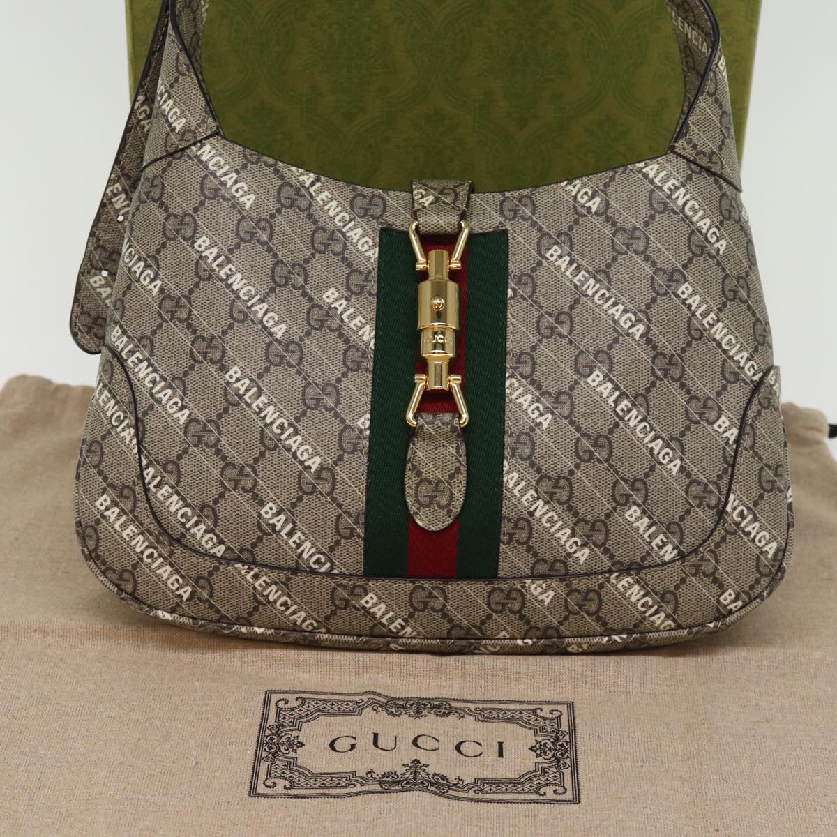 GUCCI GG Supreme Web Sherry Line Jackie Bag BALENCIAGA Beige 636706 Auth 74999SAV