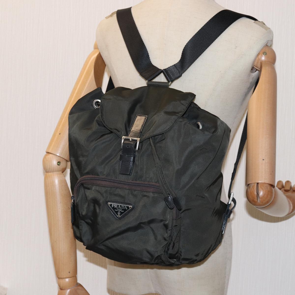 PRADA Backpack Nylon Khaki Auth 75018