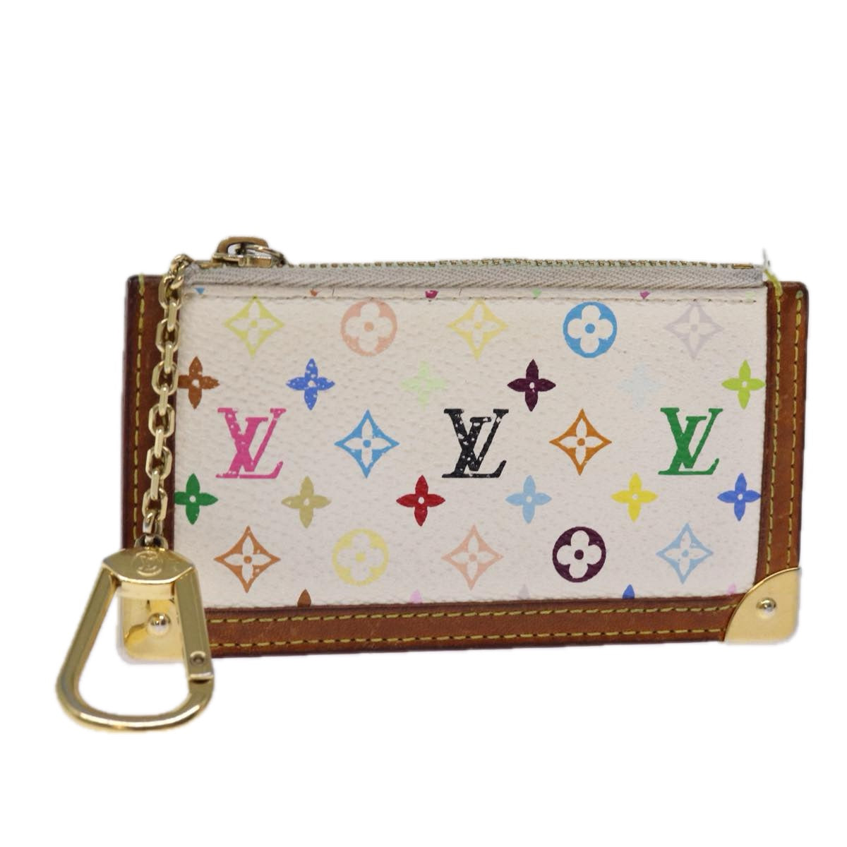 LOUIS VUITTON Monogram Multicolor Pochette Cles Purse White M92655 Auth 75047