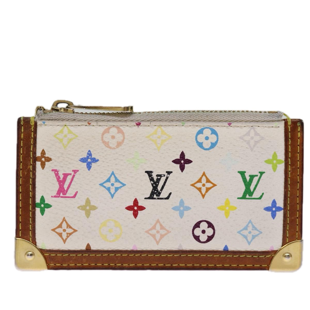 LOUIS VUITTON Monogram Multicolor Pochette Cles Purse White M92655 Auth 75047