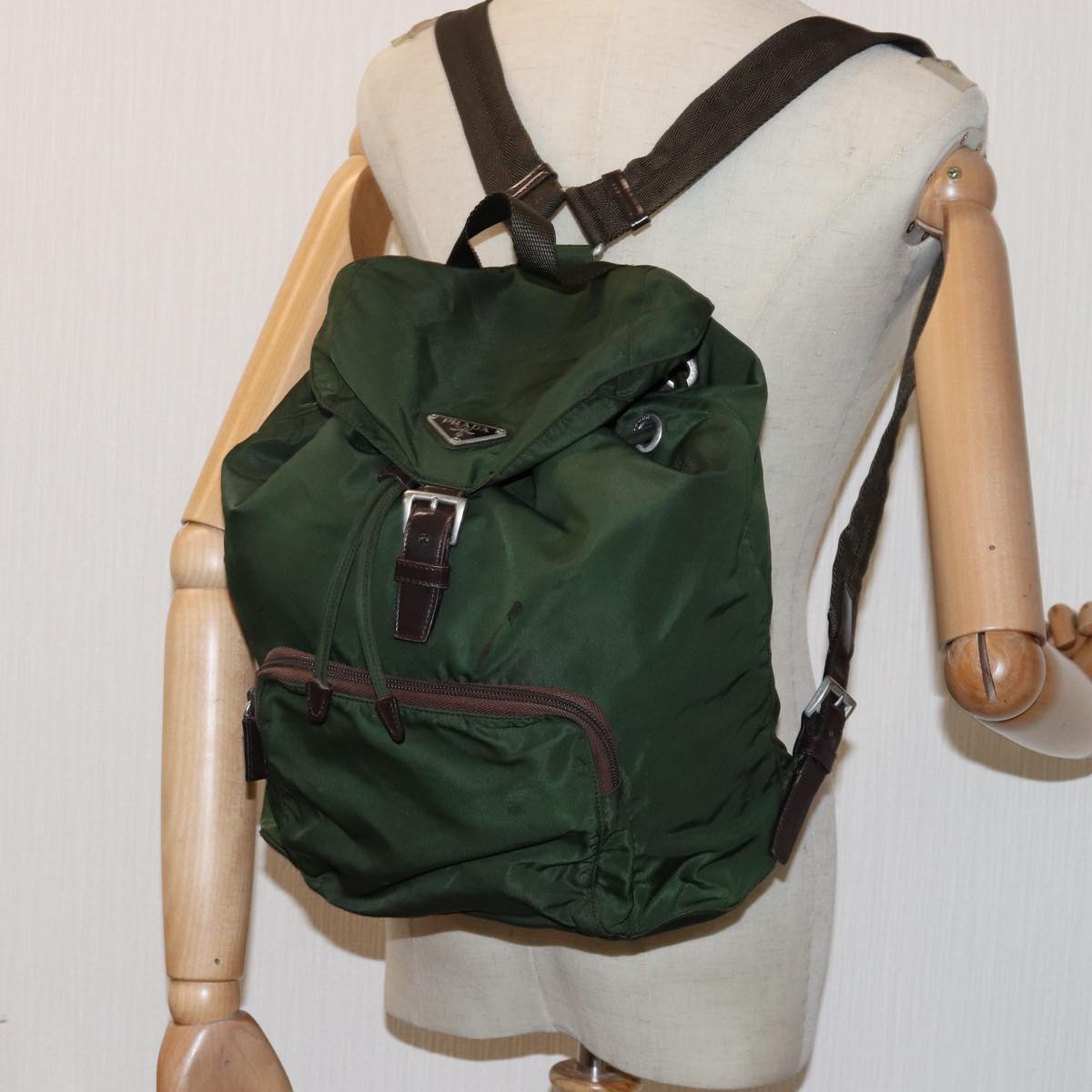 PRADA Backpack Nylon Khaki Auth 75122