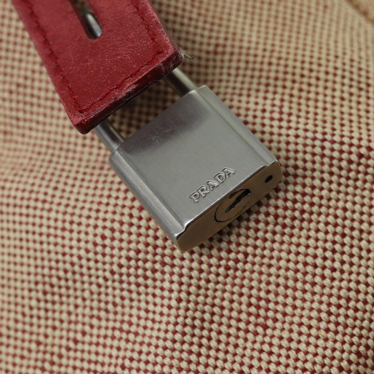 PRADA Sports Tote Bag Canvas Red Beige Auth 75127