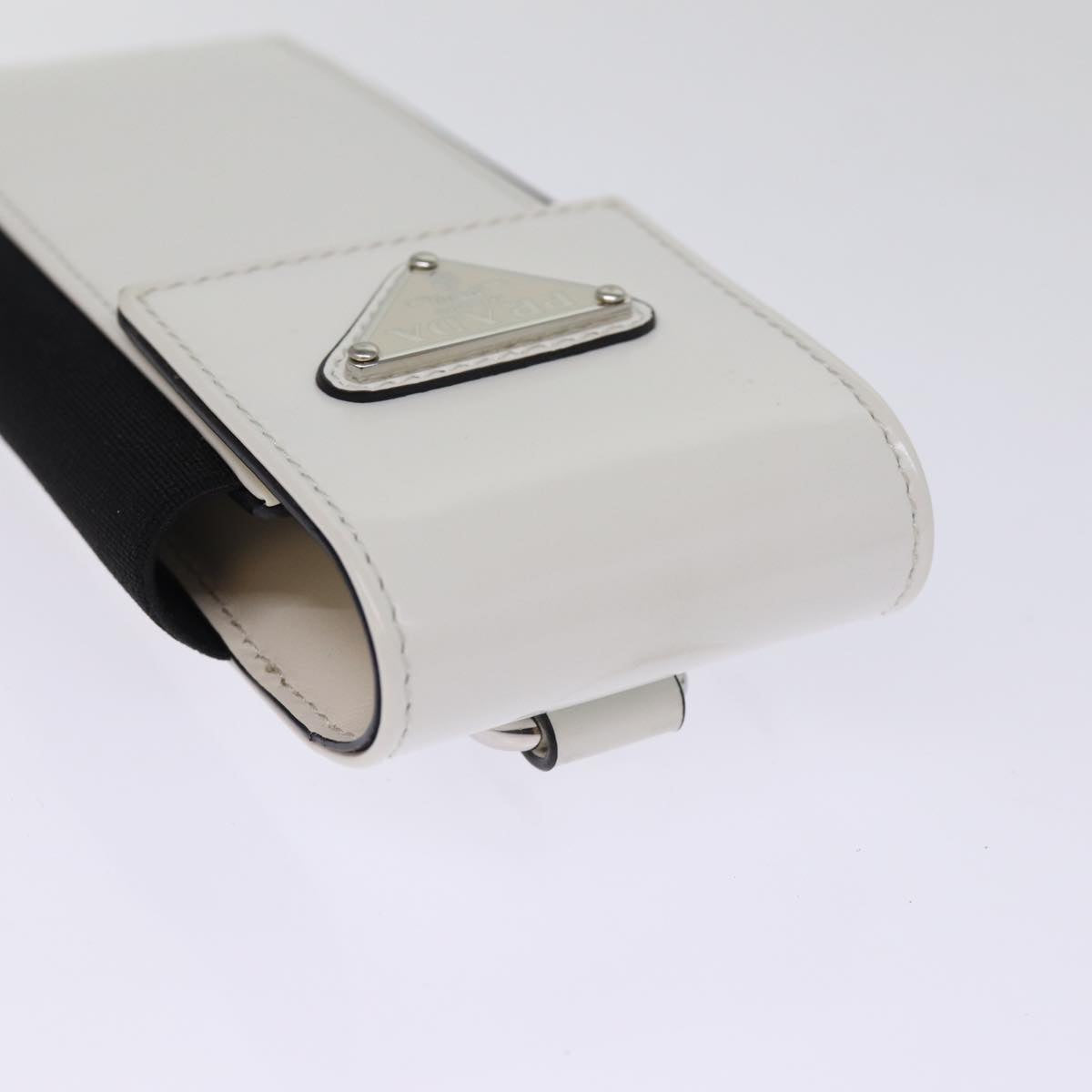 PRADA Cell Phone Case Patent leather White Auth 75214V