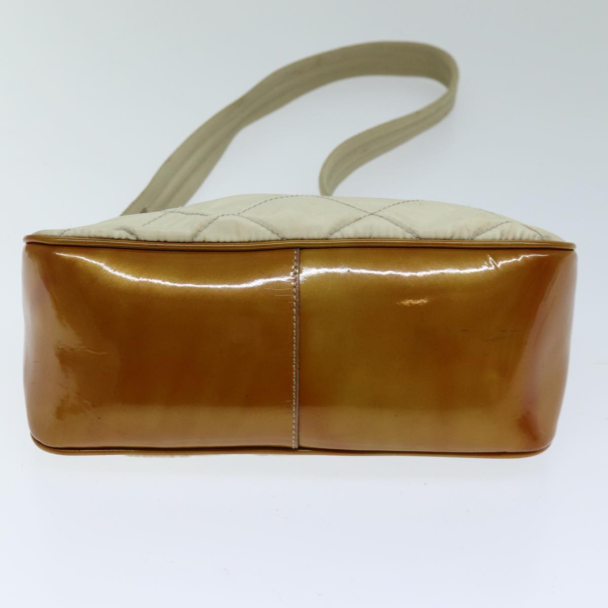 PRADA Shoulder Bag Nylon Enamel Beige Brown Auth 75216
