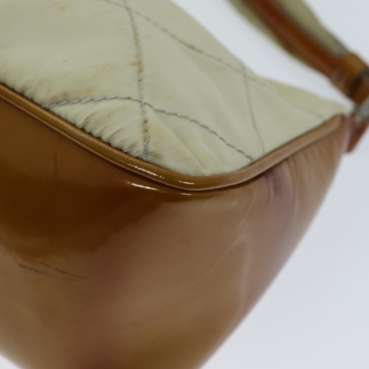 PRADA Shoulder Bag Nylon Enamel Beige Brown Auth 75216