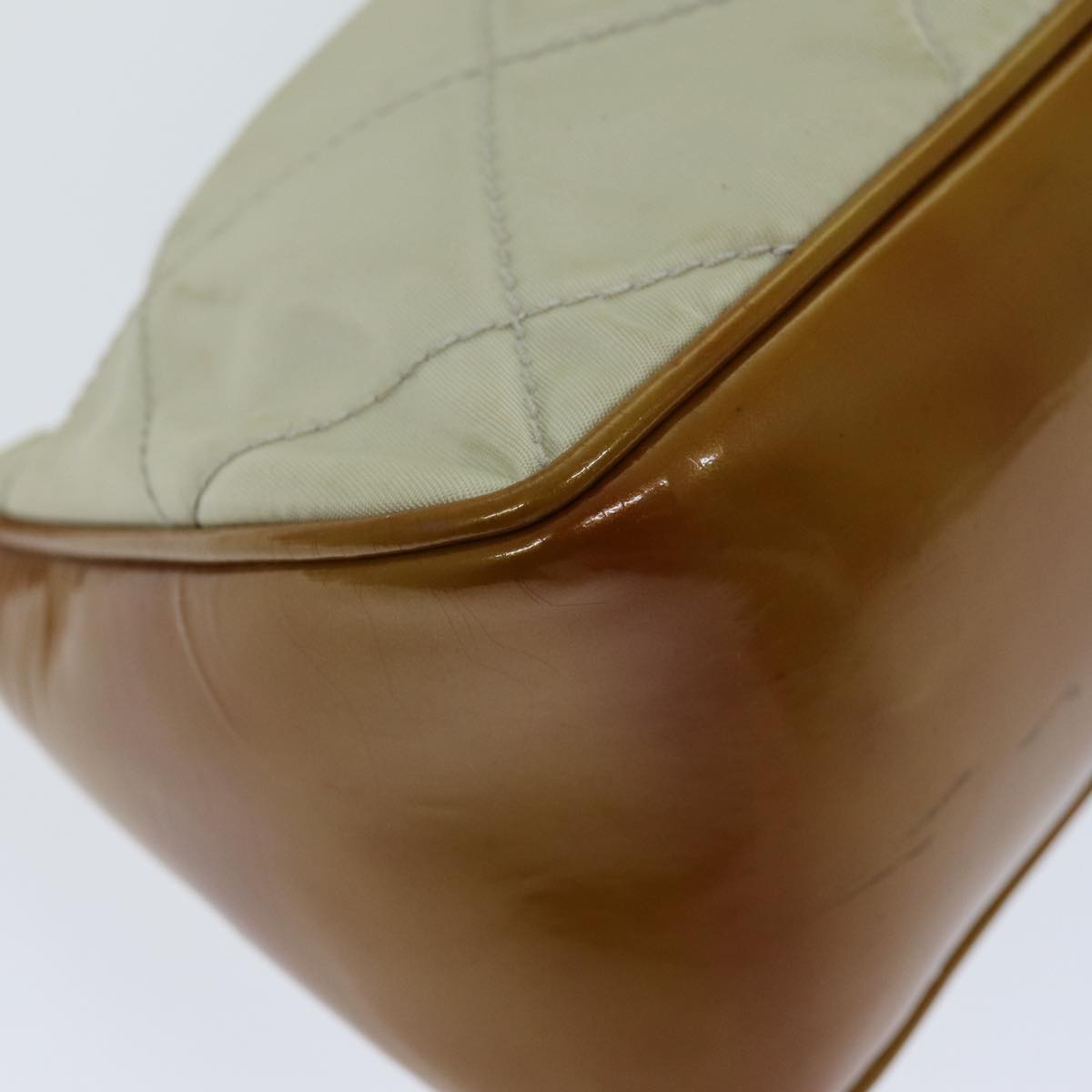 PRADA Shoulder Bag Nylon Enamel Beige Brown Auth 75216