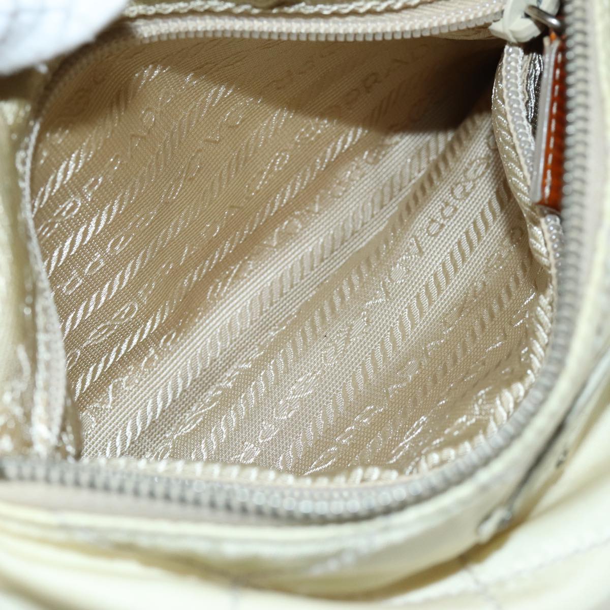 PRADA Shoulder Bag Nylon Enamel Beige Brown Auth 75216