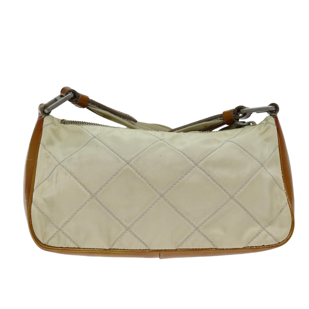 PRADA Shoulder Bag Nylon Enamel Beige Brown Auth 75216