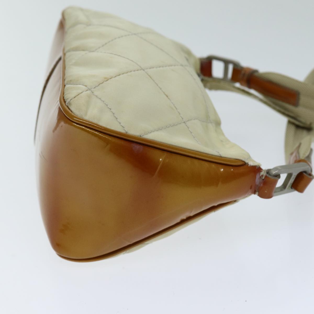 PRADA Shoulder Bag Nylon Enamel Beige Brown Auth 75216