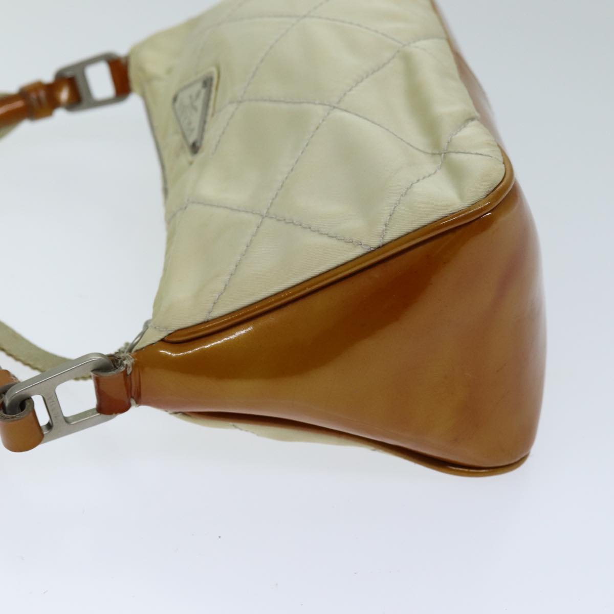 PRADA Shoulder Bag Nylon Enamel Beige Brown Auth 75216