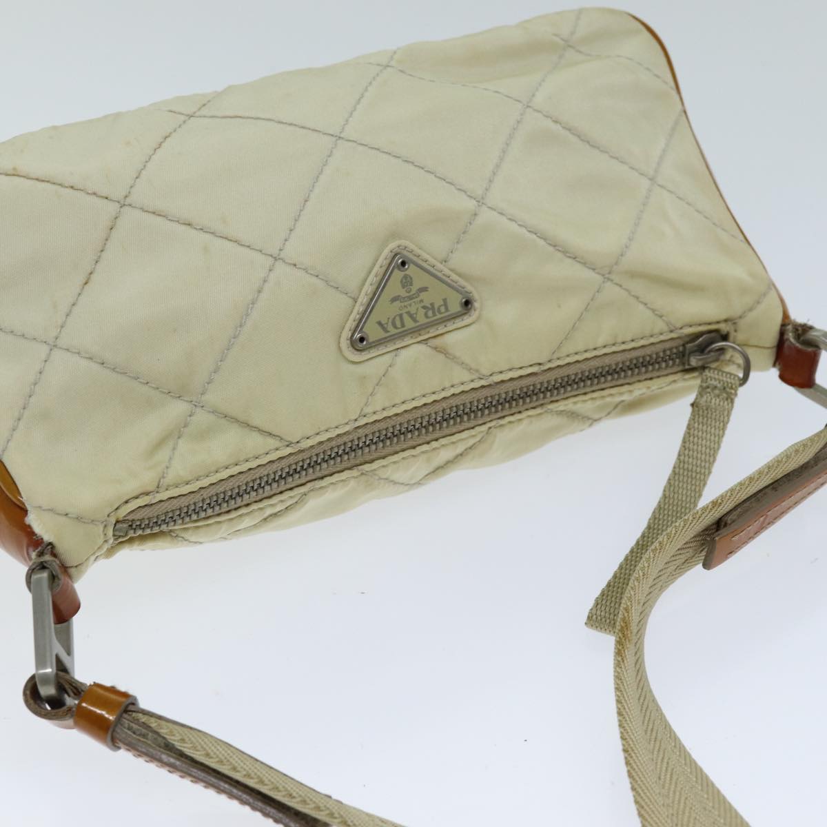 PRADA Shoulder Bag Nylon Enamel Beige Brown Auth 75216