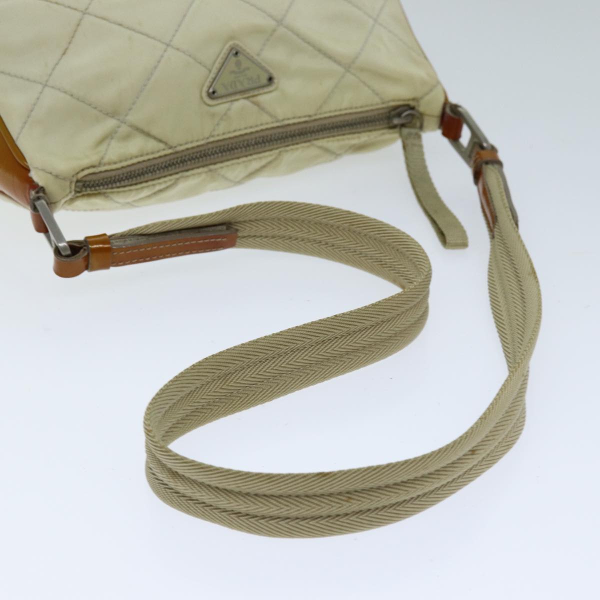 PRADA Shoulder Bag Nylon Enamel Beige Brown Auth 75216