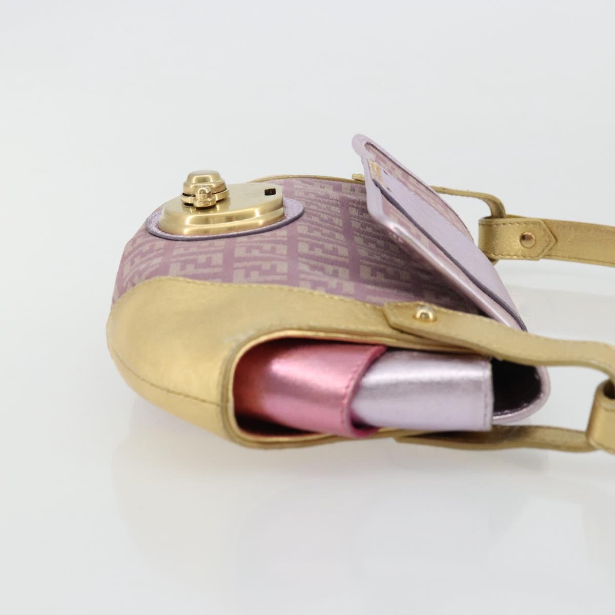 FENDI Zucchino Canvas Shoulder Bag Pink Gold Auth 75222