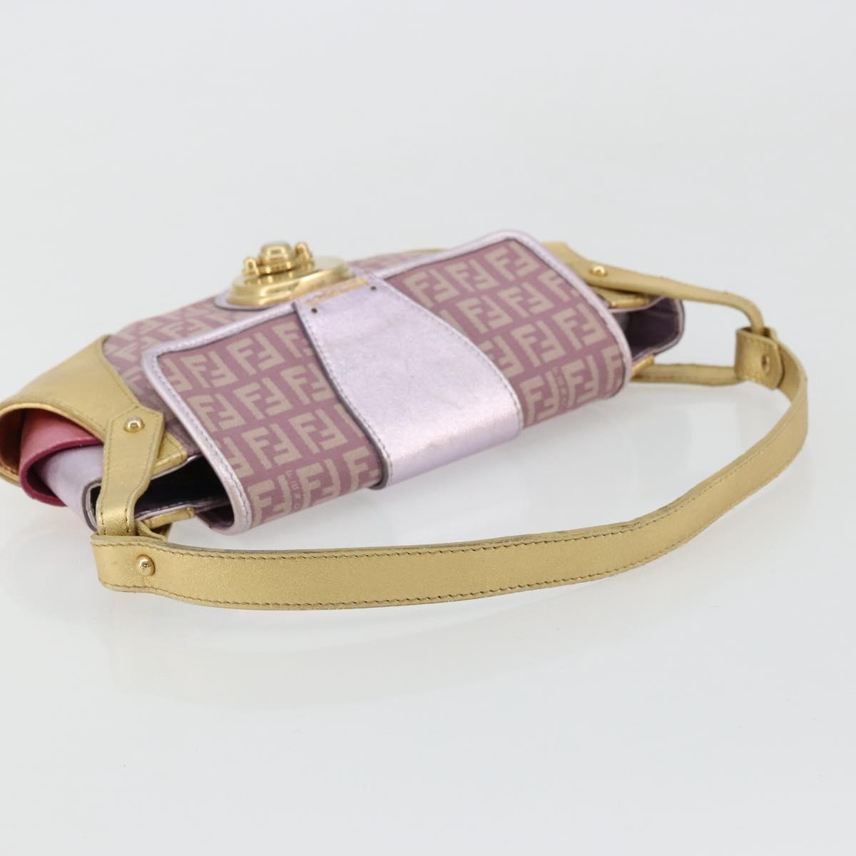 FENDI Zucchino Canvas Shoulder Bag Pink Gold Auth 75222