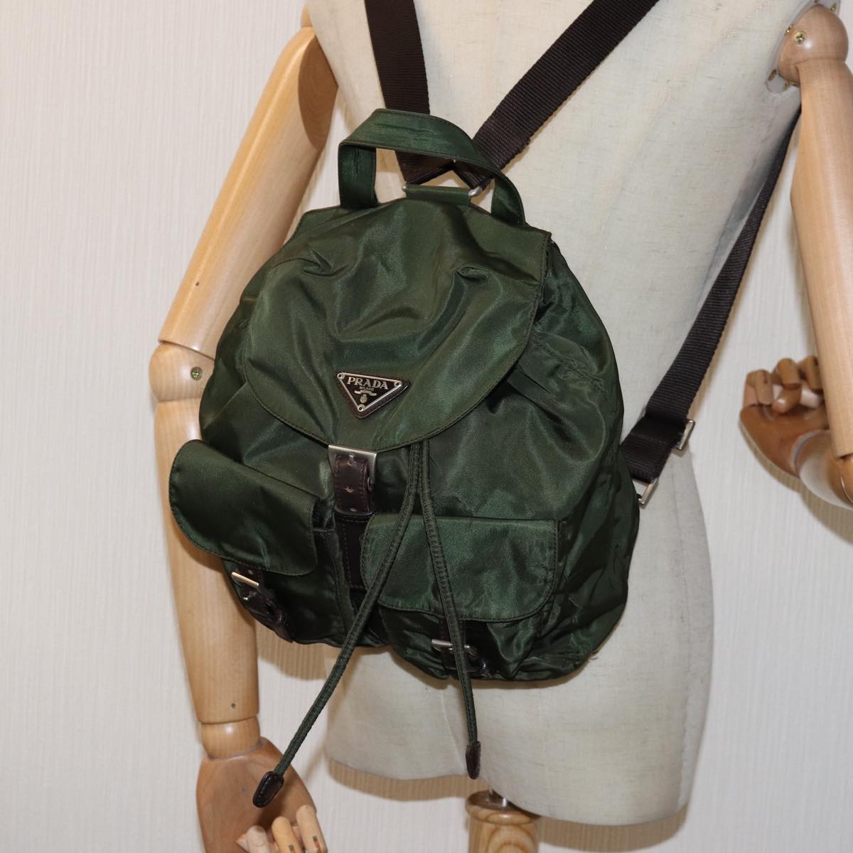 PRADA Backpack Nylon Khaki Auth 75230