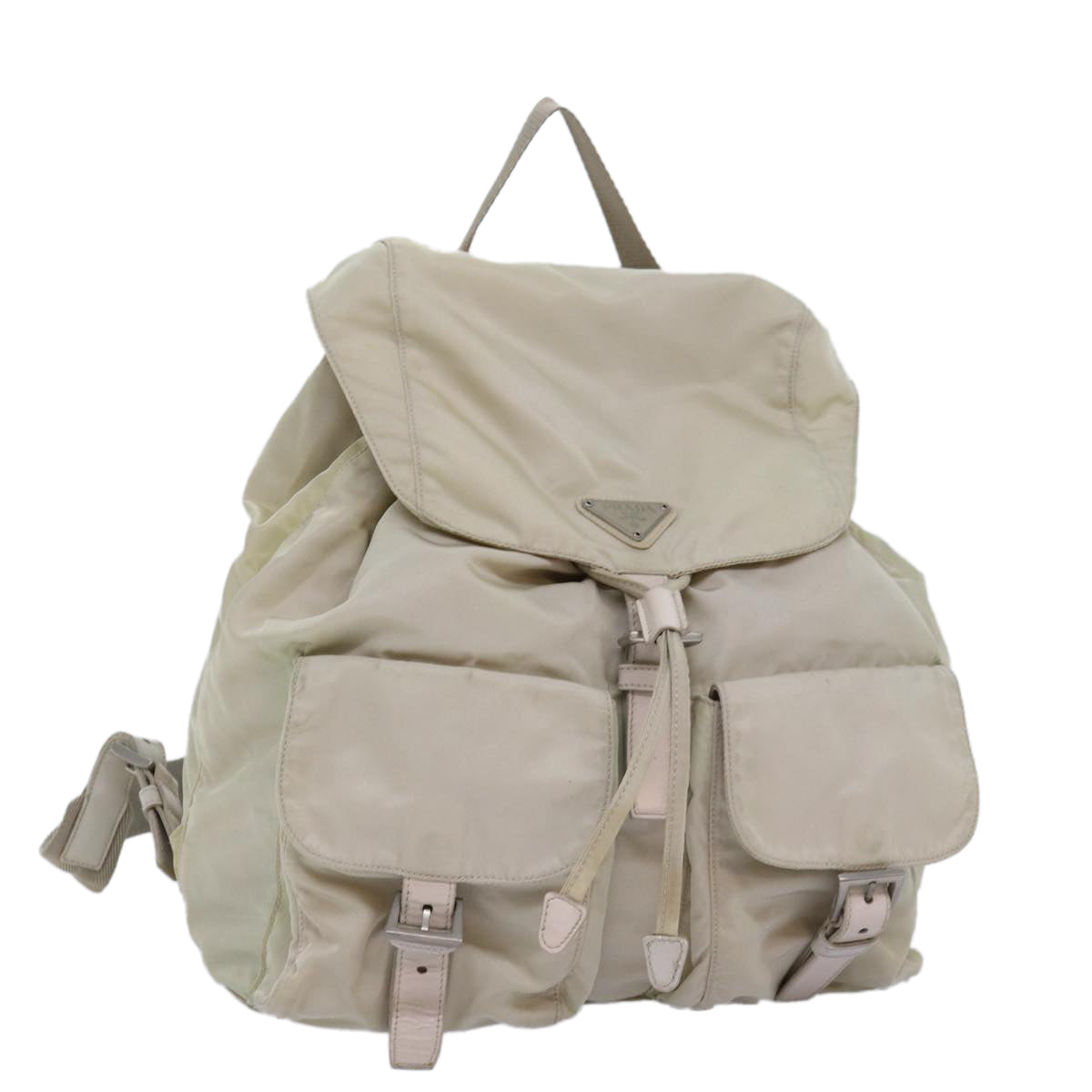 PRADA Backpack Nylon Cream Auth 75231