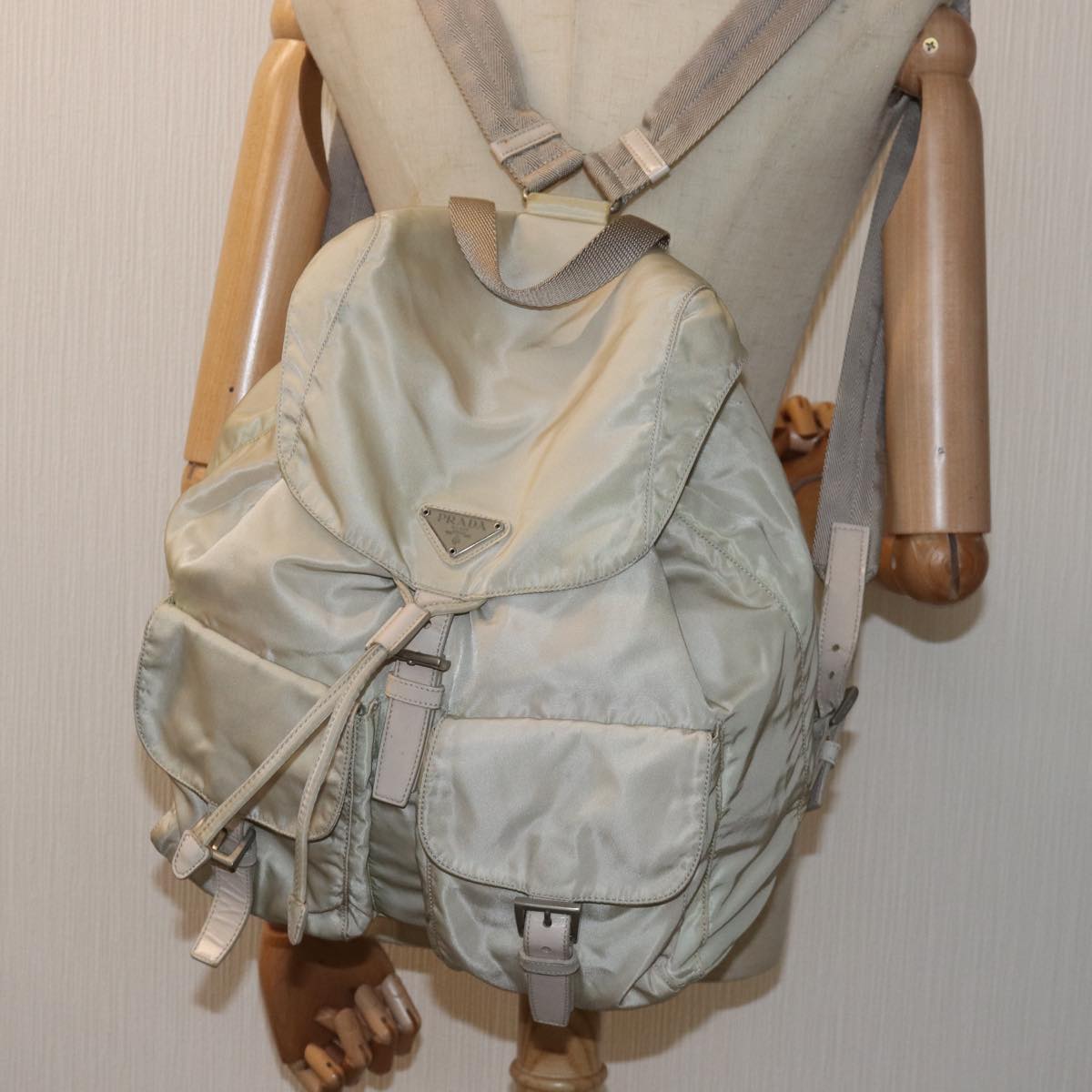 PRADA Backpack Nylon Cream Auth 75231