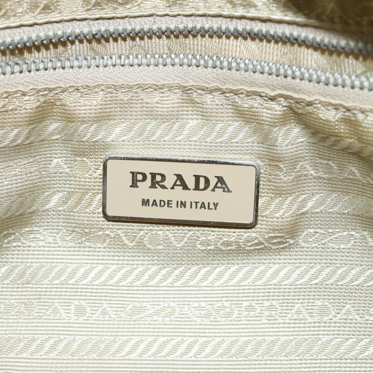 PRADA Tote Bag Nylon Beige Orange Auth 75334