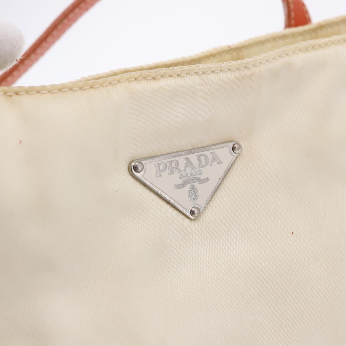 PRADA Tote Bag Nylon Beige Orange Auth 75334