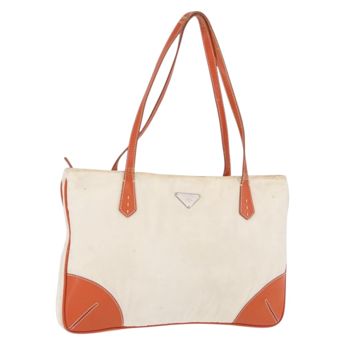 PRADA Tote Bag Nylon Beige Orange Auth 75334