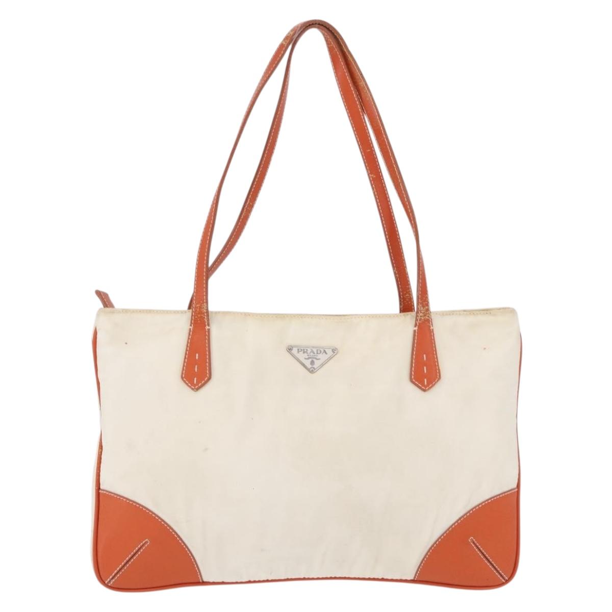 PRADA Tote Bag Nylon Beige Orange Auth 75334