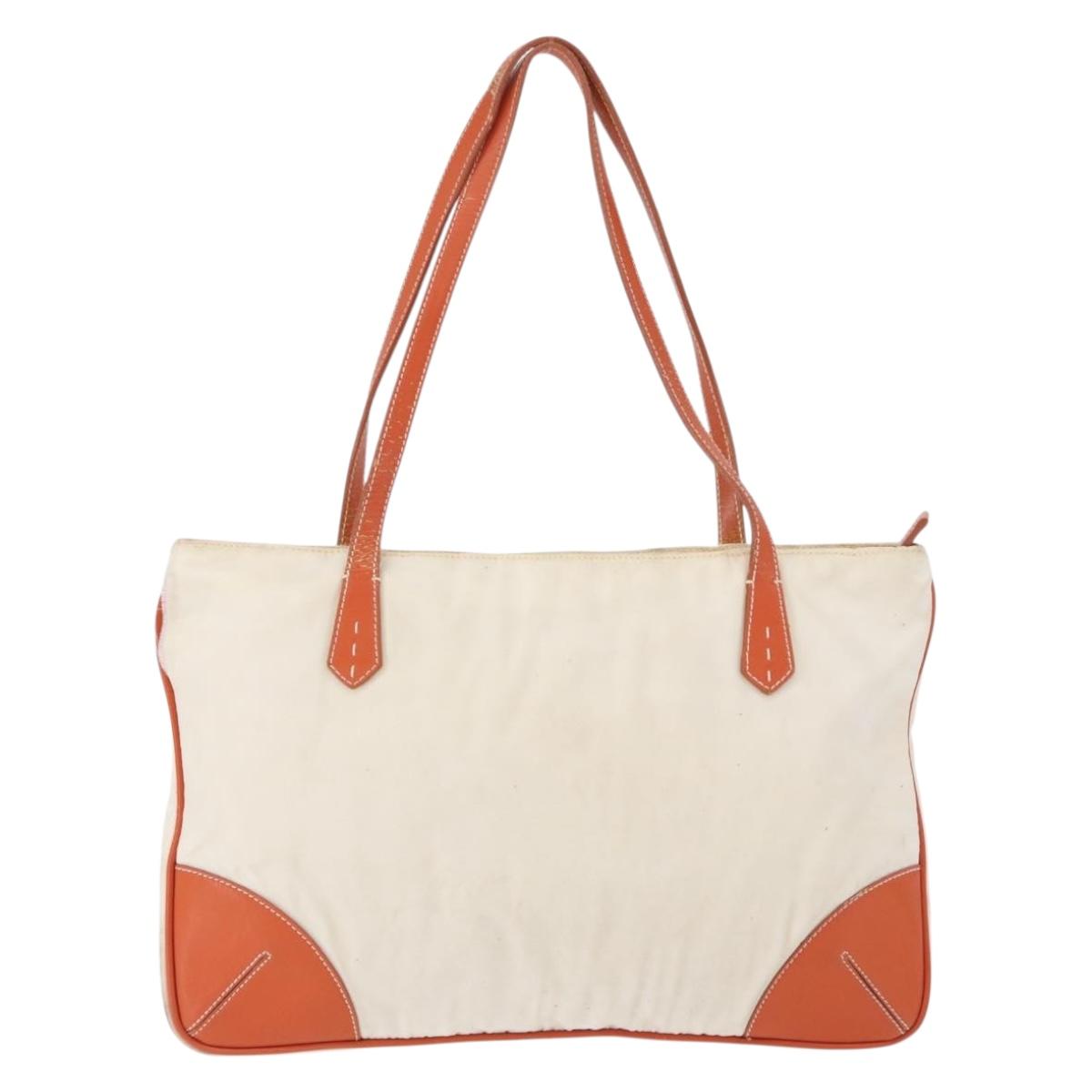 PRADA Tote Bag Nylon Beige Orange Auth 75334