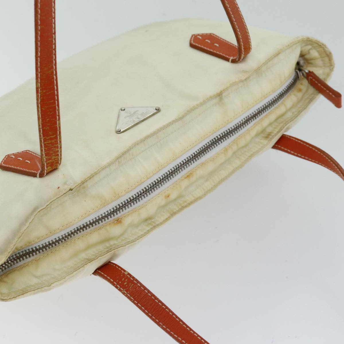 PRADA Tote Bag Nylon Beige Orange Auth 75334