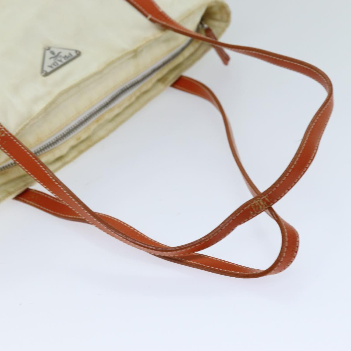 PRADA Tote Bag Nylon Beige Orange Auth 75334