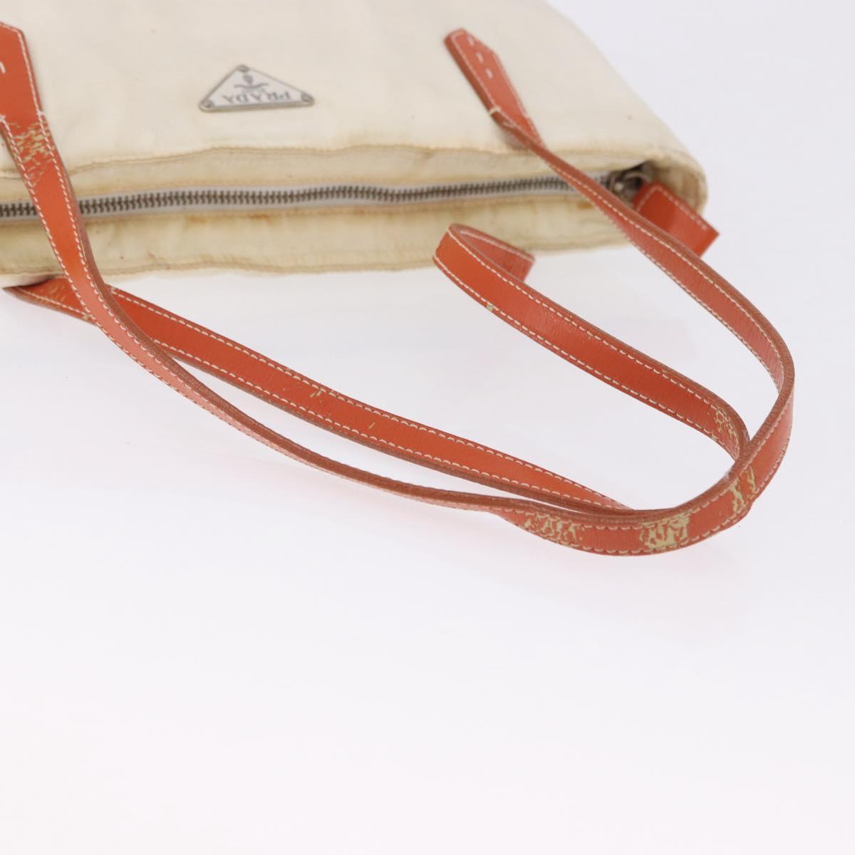 PRADA Tote Bag Nylon Beige Orange Auth 75334