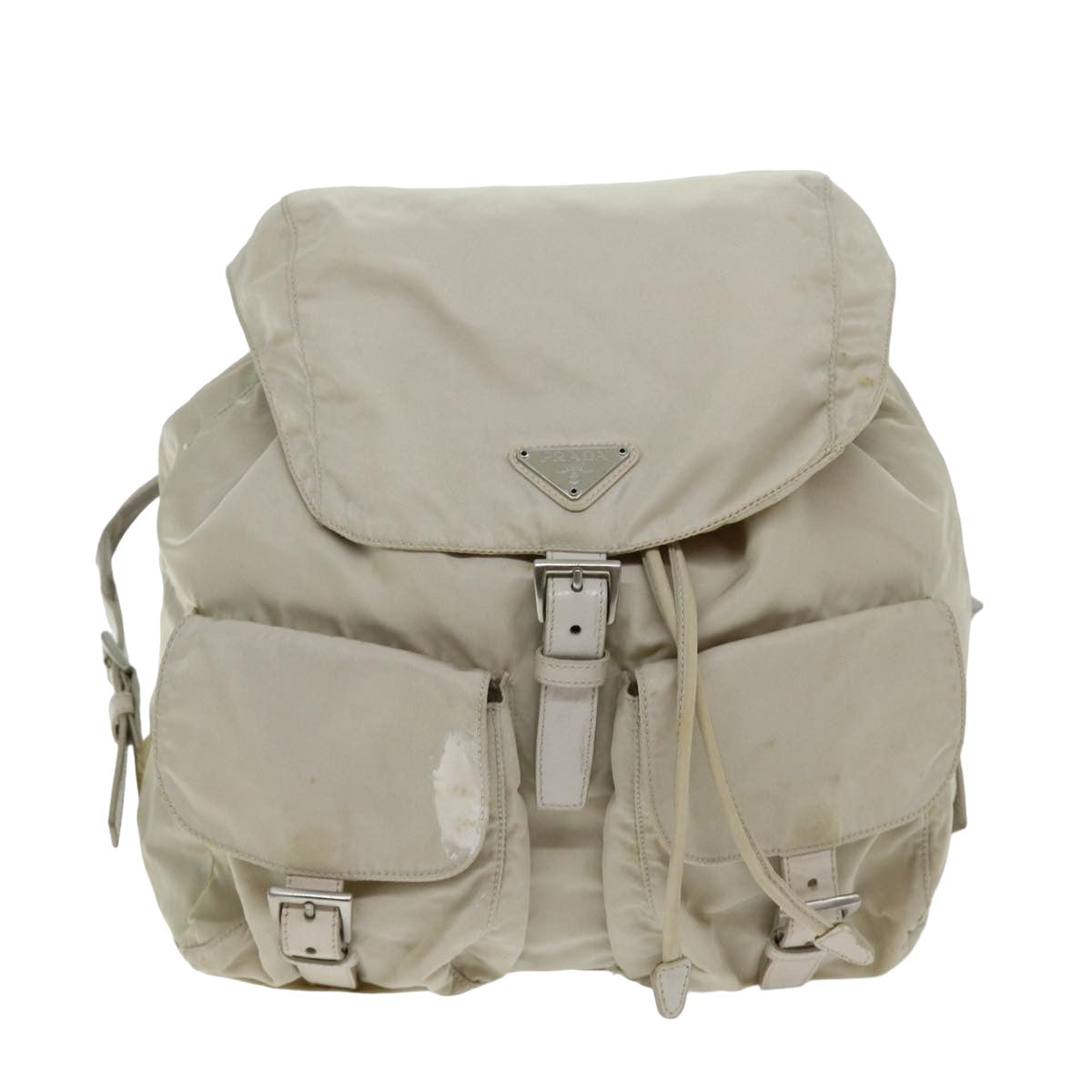 PRADA Backpack Nylon Cream Auth 75340