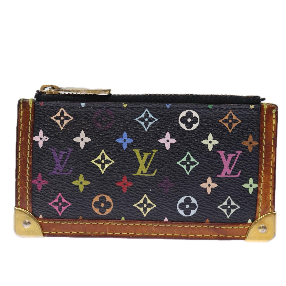 LOUIS VUITTON Monogram Multicolor Pochette Cles Purse Black M92654 Auth 75411