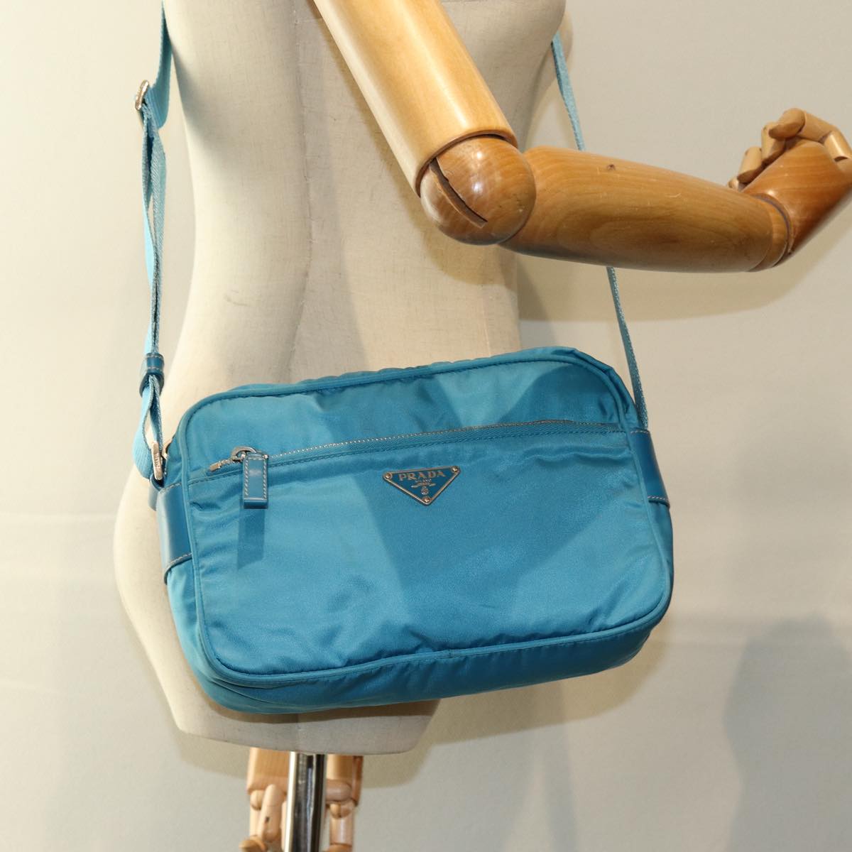 PRADA Shoulder Bag Nylon Light Blue Auth 75426V