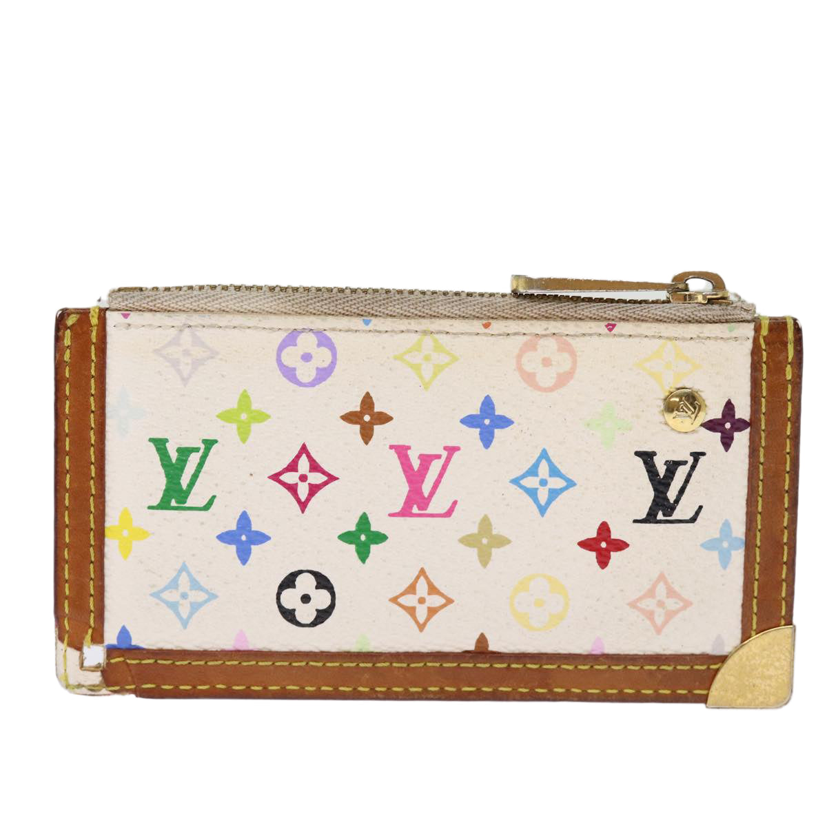 LOUIS VUITTON Monogram Multicolor Pochette Cles Purse White M92655 Auth 75531