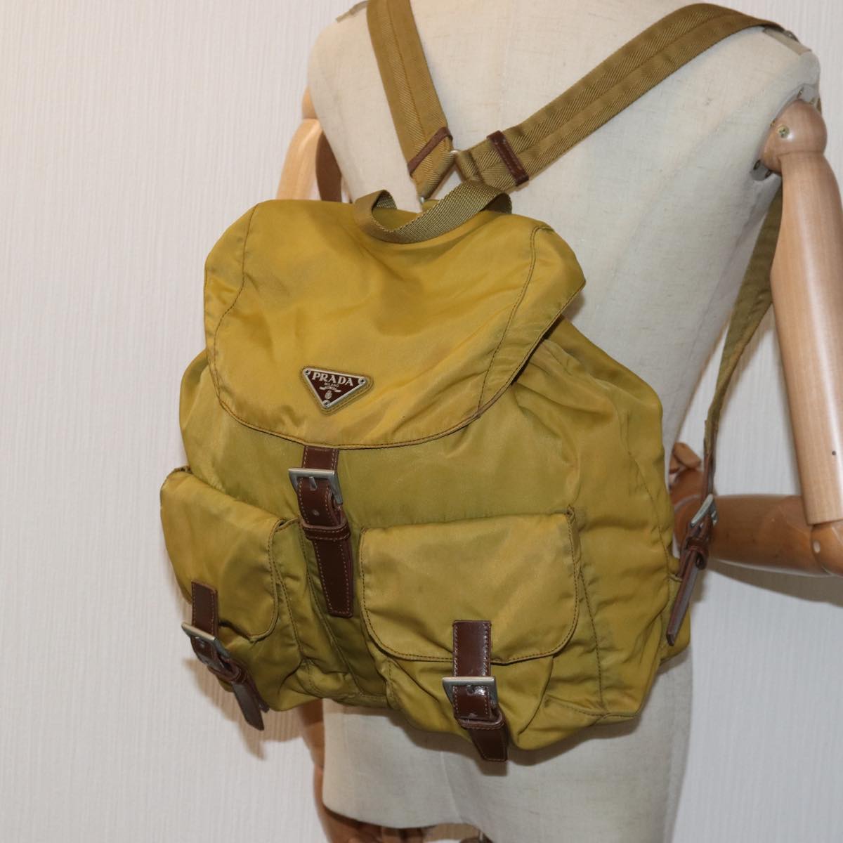 PRADA Backpack Nylon Khaki Auth 75645