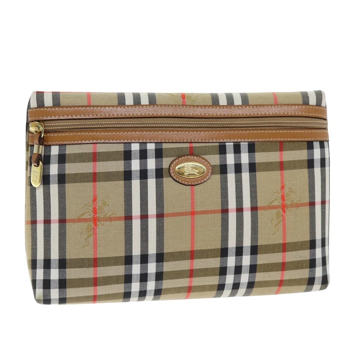 Burberrys Nova Check Clutch Bag Canvas Beige Auth 75664