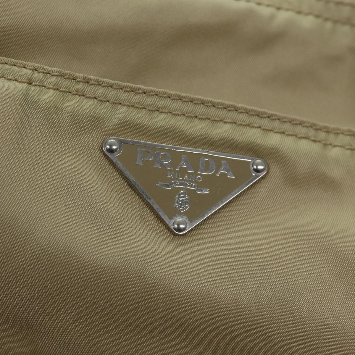 PRADA Tote Bag Nylon Beige Auth 75668