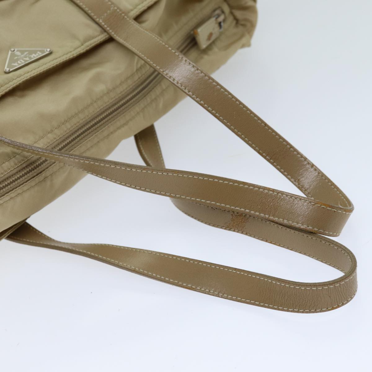 PRADA Tote Bag Nylon Beige Auth 75668