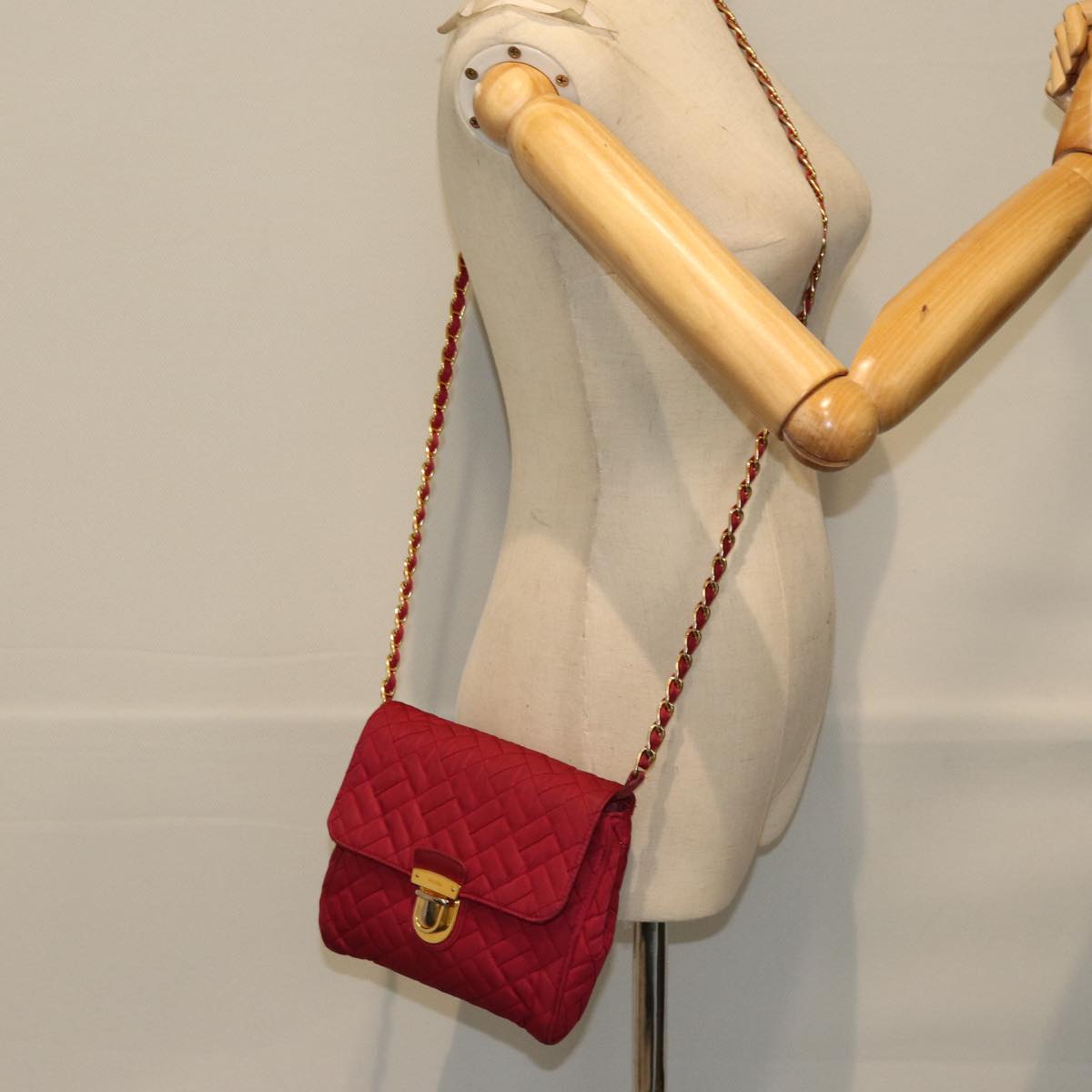 PRADA Chain Shoulder Bag Nylon Pink Auth 75800