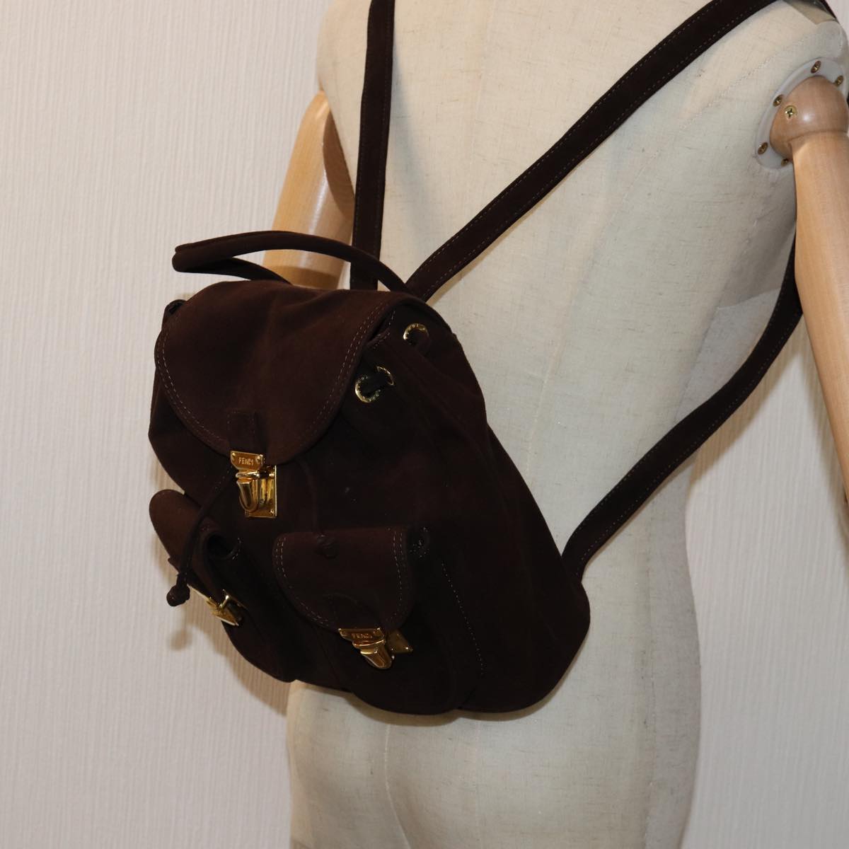 FENDI Backpack Suede Brown Auth 75806