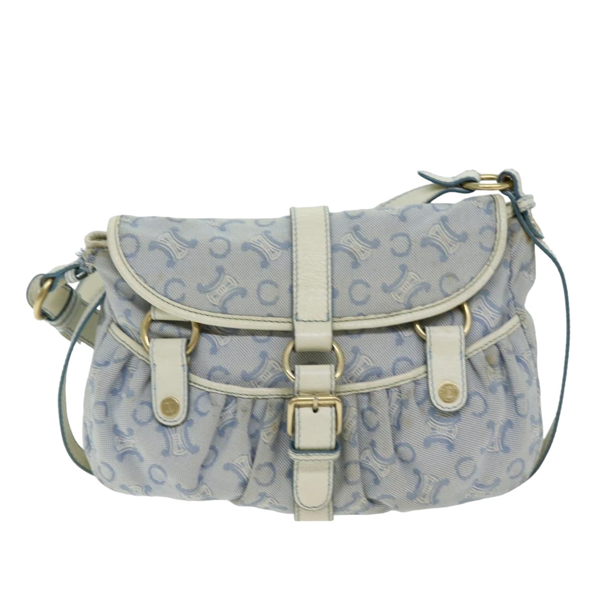 CELINE C Macadam Canvas Shoulder Bag Light Blue Auth 75808